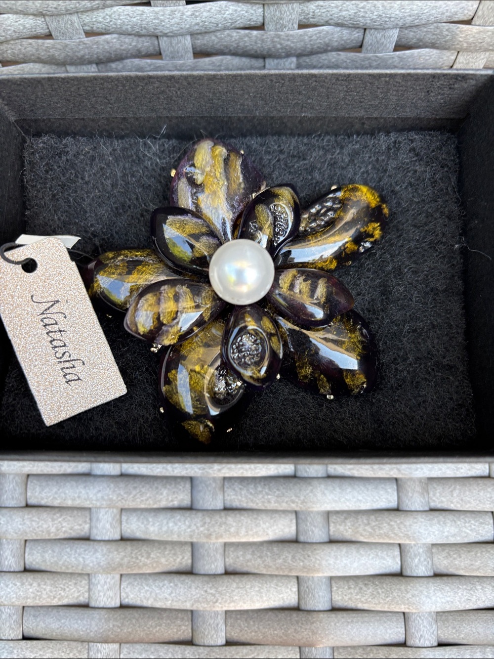 Natasha Couture Black and Gold  Brooch